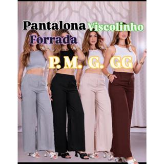 Calça Pantalona Viscolinho Premium Com Bolso E Forrado Look Elegante e Confortavel Cintura Alta em Oferta na Shopee