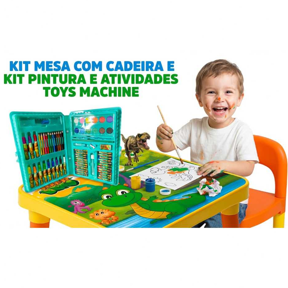 Kit Mesa Infantil c/Cadeira Dino + Kit Pintura e Atividades | Ideal Estudos e Atividades Escolares