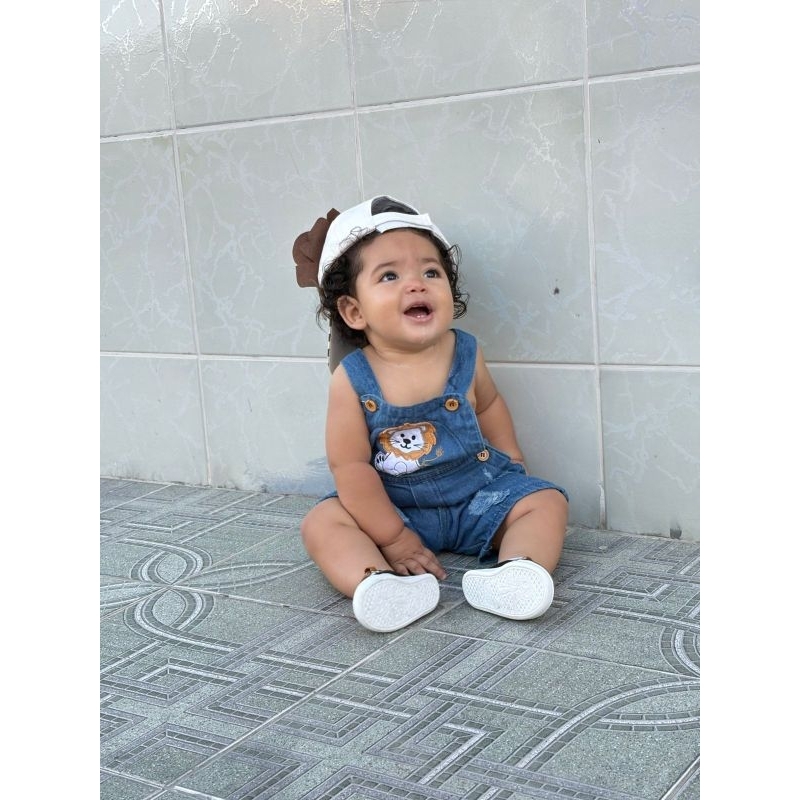 Jardineira Short Infantil Menino Jeans 100% 1 2 3 anos.
