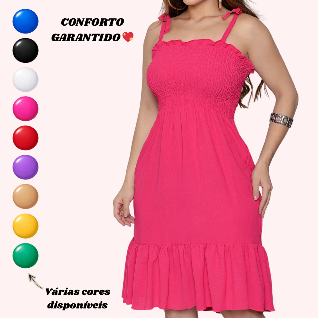 Vestido Midi Feminino Confortável De Alcinha Com Lastex Elegante