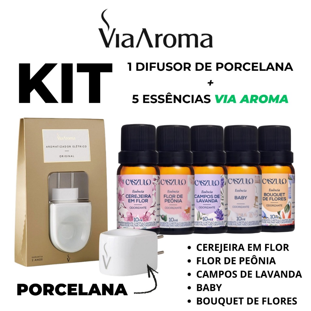 Difusor Aromatizador Elétrico De Ambiente em  Porcelana Original Bivolt - Essência Via Aroma 10 ml