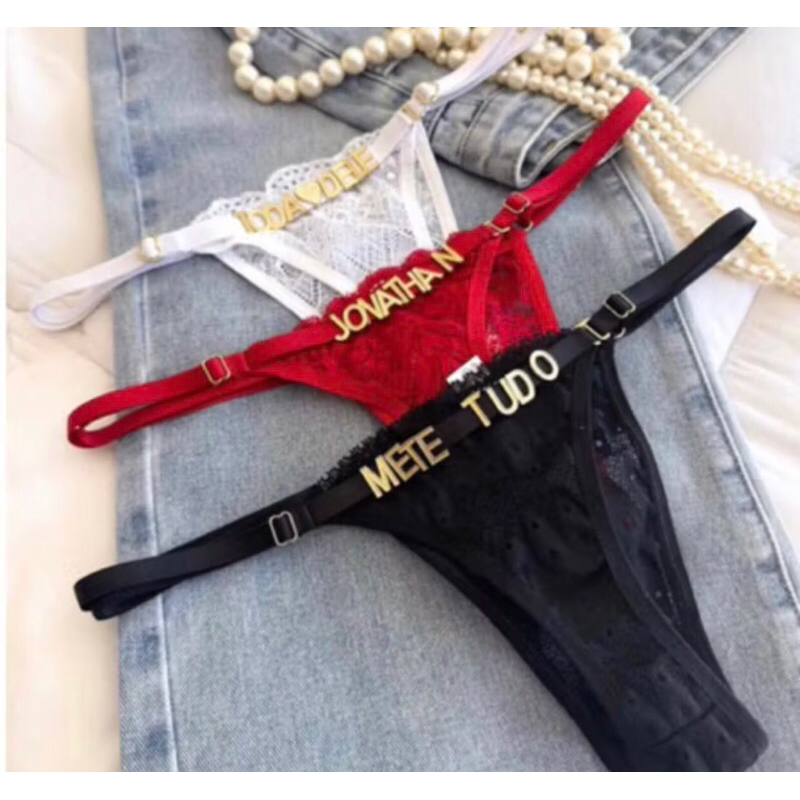 Tanga Personalizada com Nome Calcinha Sensual Lingerie Dia dos Namorados Regulável Fio