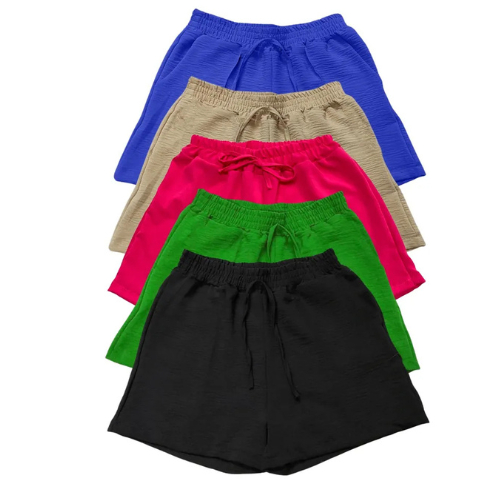 Kit 5 Shorts Feminino Básico Duna Cintura com Amarração Confortável Soltinho Tendência Feminina do Verão