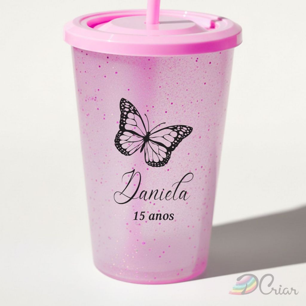 Adesivo Impresso para Aniversário Mod.67 |4x6cm| Taça, Copos, Lembrancinha Personalizado | Borboleta
