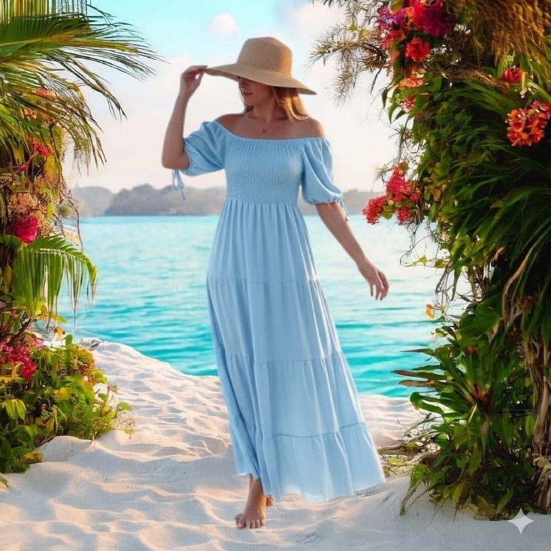 Vestido Longo Femenino Liso Duna  Casual Fiesta Casameto Com Manga  Curta Com Elastex Tomara Evangélica em Oferta na Shopee