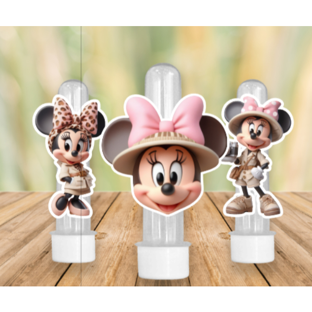 30 Apliques para Tubete Doces Bolo - Tema MINNIE ROSA SAFARI -  Lembrancinhas Divertidas para Sua Festas