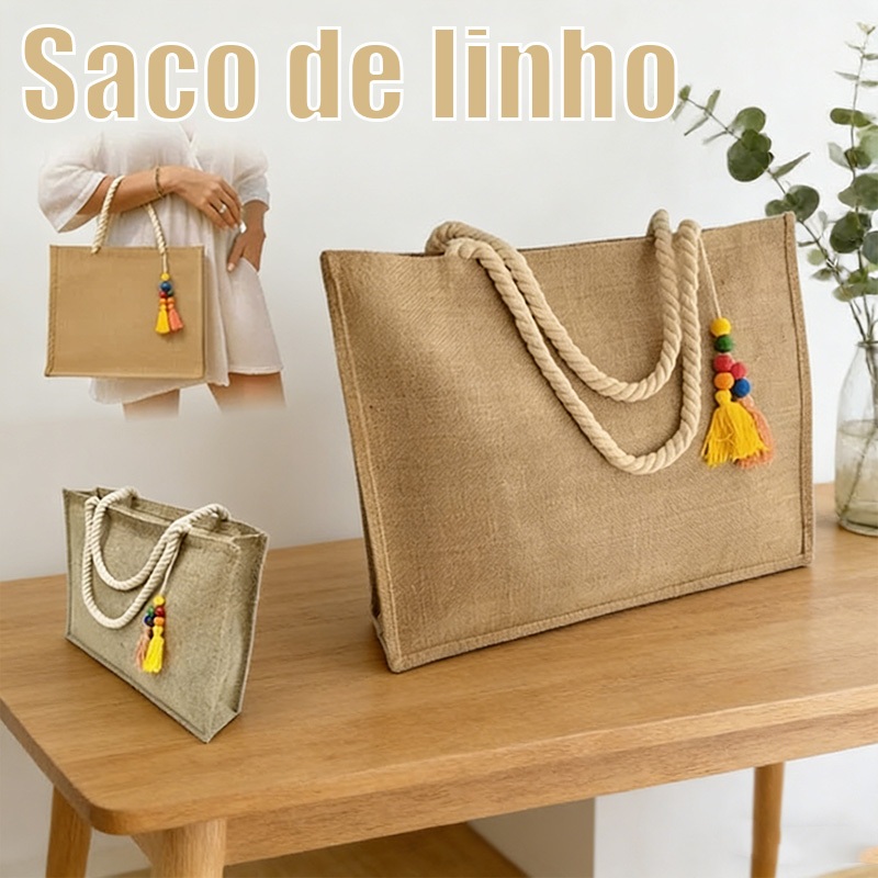 Bolsa De Praia Palha Feminina ecológica moda verão Com Zíper De Ombro Sacola
