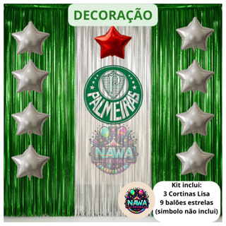 Kit FESTA PALMEIRAS Cortinas Metalizadas + Balões Estrelas 9" em Oferta na Shopee
