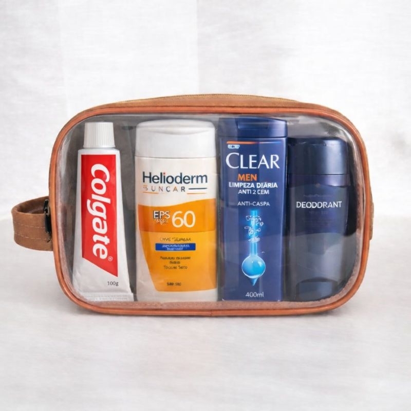 Imagem Bolsa Nécessaire Organizadora Transparente para viagem em couro sintético