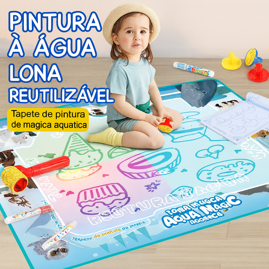 Tapete de Desenho com Água Infantil Reutilizável 150x100cm com Caneta Mágica
