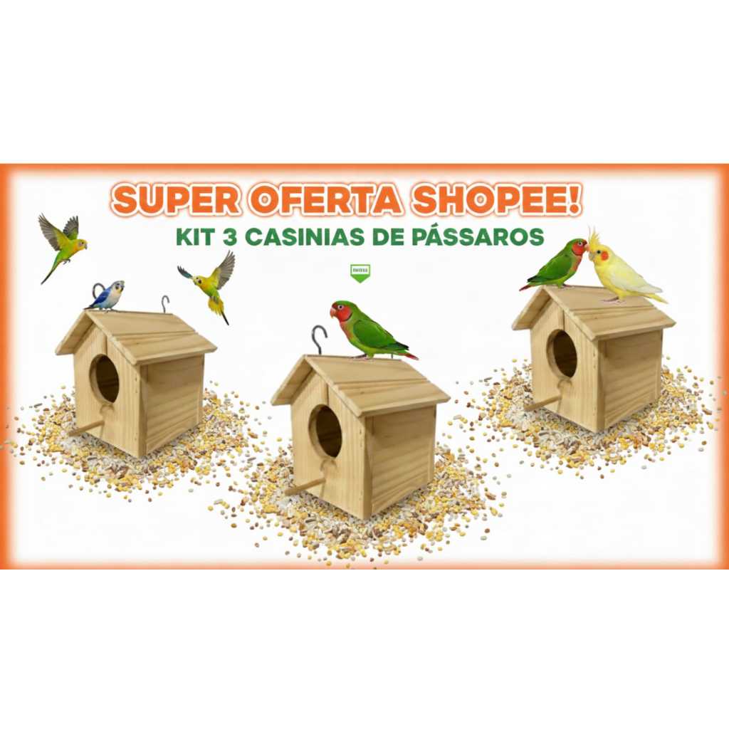 Kit 3 Ninhos Casa Casinha Silvestre- abrigo de pássaros livres jardim- feito de madeira pinus