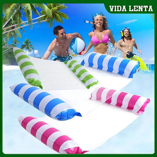 Colchão de Água Reclinável e Confortável - Bóia de Piscina Inflável com Rede Flutuante