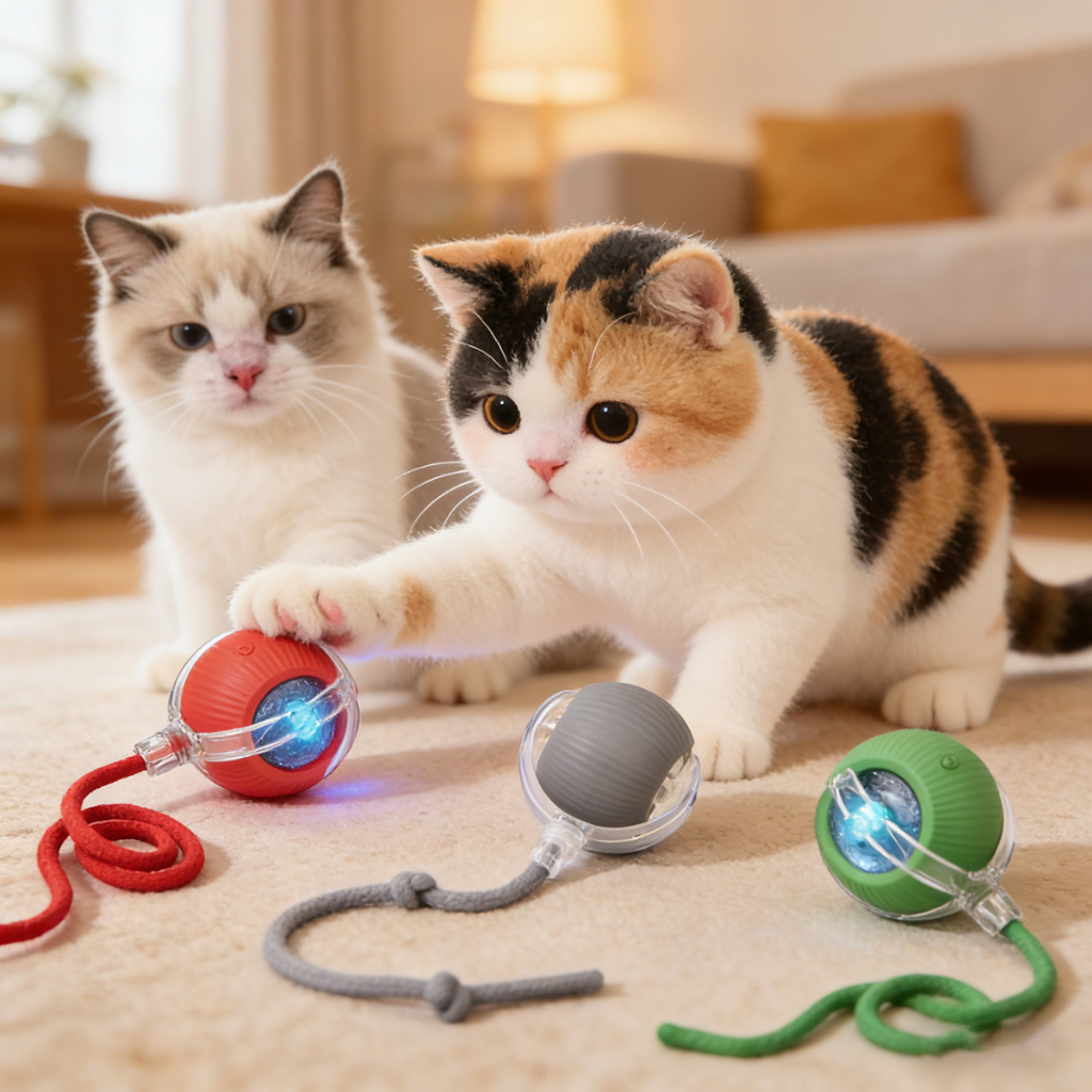4kit Bola rolante para animais de estimação Brinquedo inteligente para gatos Bola rolante com cauda falsa em Oferta na Shopee