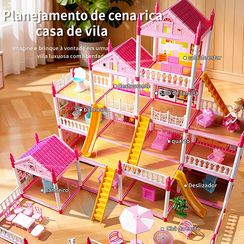 Casa Casinha de Boneca DIY Castelo da Doll House Princesa Casa de brincar luxuosa para meninas