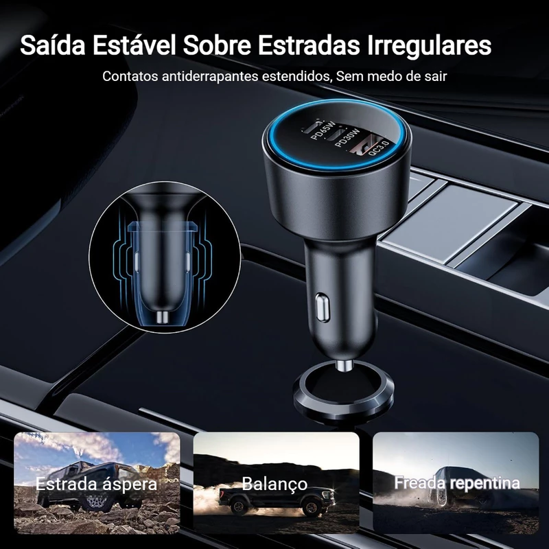 Carregador Veicular Turbo 3 Portes com 2 Tipo C e 1 USB — foto 7