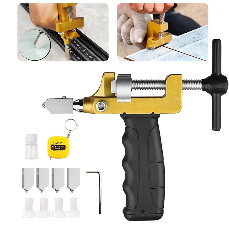 Riscador Cortador Manual 2 em 1 com Lubrificante e Kit Acessórios para Vidro Cerâmica Porcelanato