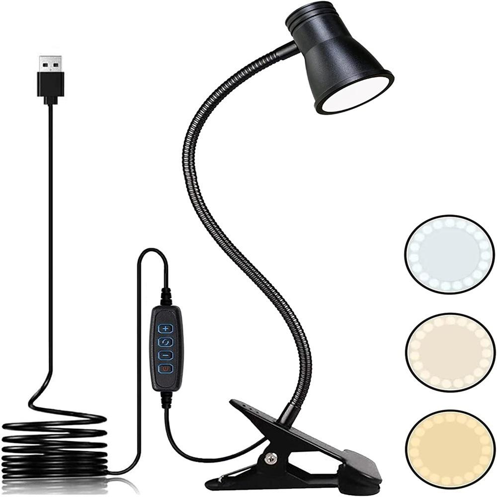 Luminária de mesa LED com carregamento USB suporte de encaixe luz ajustável e portátil para leitura.
