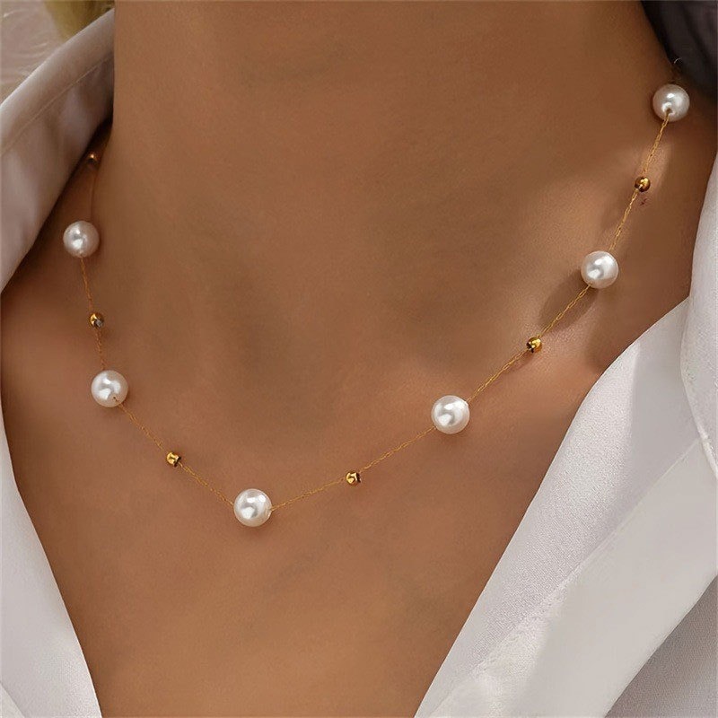Colar Feminino Pérolas Dourado Delicado Choker Elegante Minimalista Coreano Fashion Bijuteria Presente