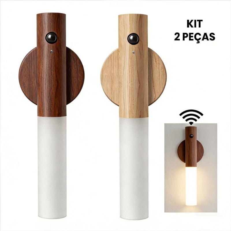KIT 2 Luminaria Luz Led Recarregável Sensor de Movimento Arandela de Madeira Minimalista Para Mesa Parede em Oferta na Shopee