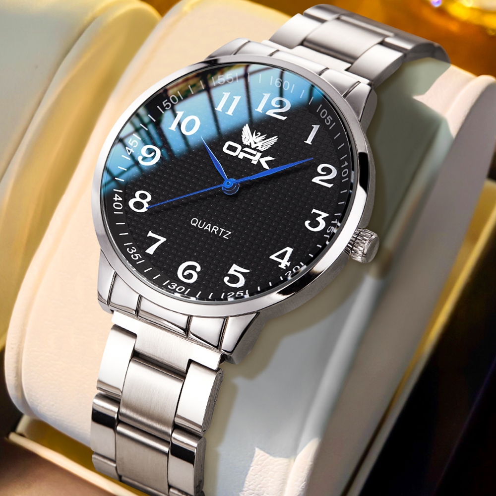 OPK Relógio de pulso masculino aço inoxidável prata original quartzo a prova d'água suico Estilo coreano na moda 6008 em Oferta na Shopee