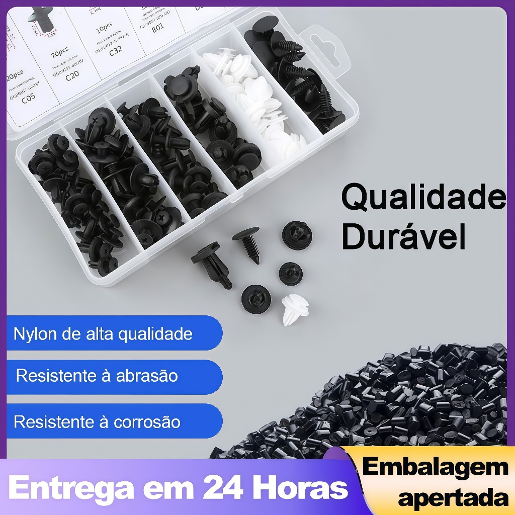 Kit 100 Fixadores Automáticos Clipe Misto de Plástico Automotivo - Push-In para Corpo de Carro em Oferta na Shopee