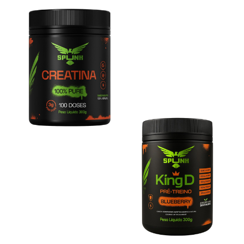 Kit Creatina Spunk 300g e Pré Treino King D 300g com Cafeína Creatina + Pré Treino