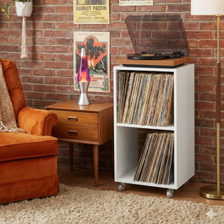 Organizador Duplo de Vinil Branco | Nicho MDF com Rodinhas LP em Oferta na Shopee