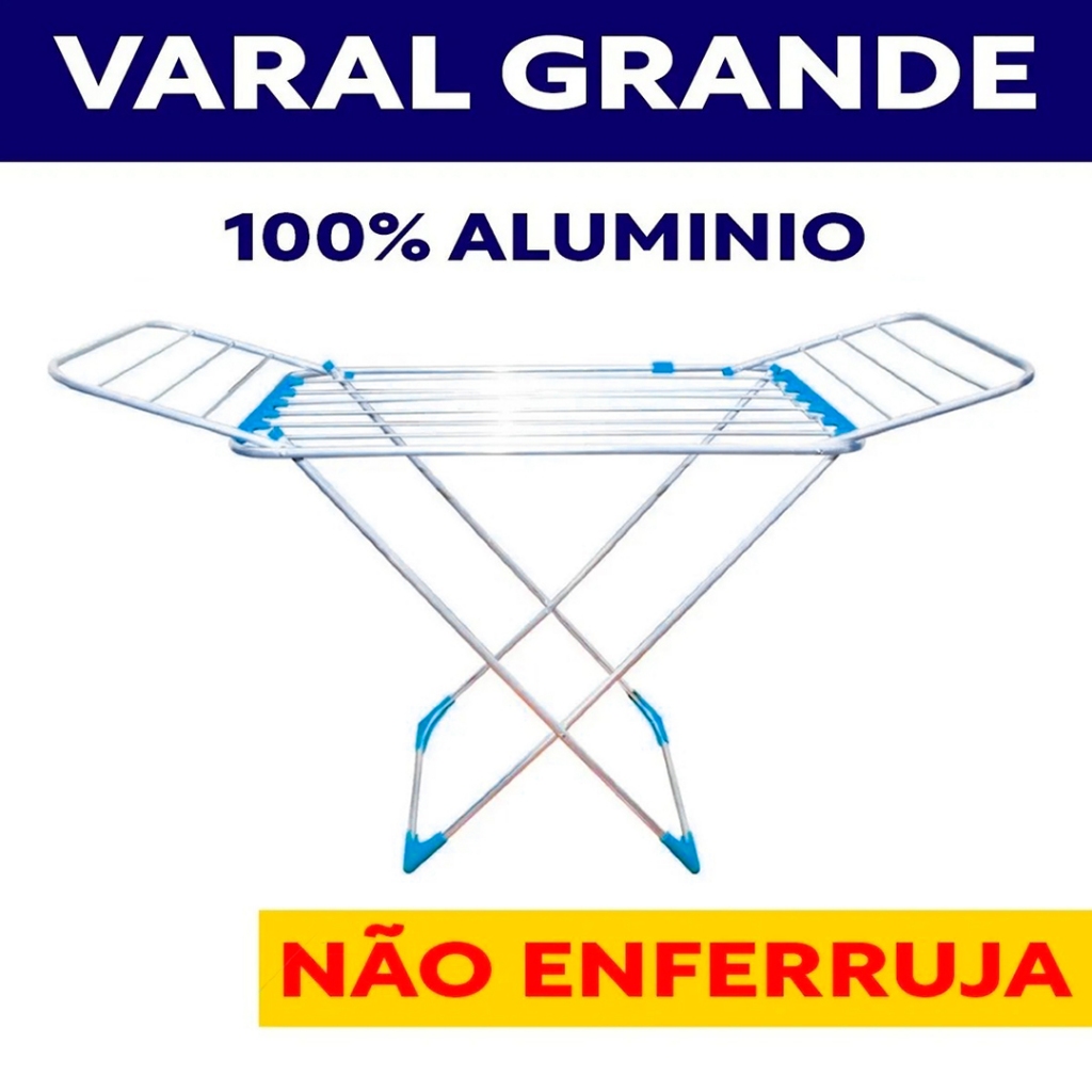 Varal Para Roupas De Chão 100% Alumínio Grande Reforçado Com Abas Dobrável Retrátil Resistente em Oferta na Shopee