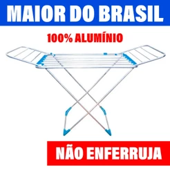 Varal Gigante 170cm Chão 100% Alumínio Dobrável Abas Super Resistente Antiferrugem Grande Extensível