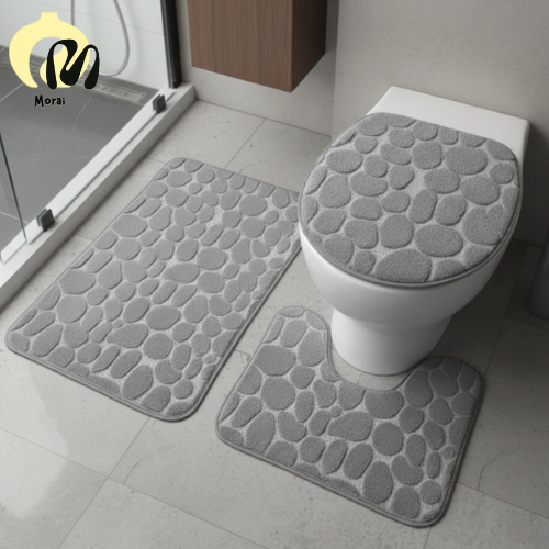 Jogo de Banheiro de Pedras Conjunto Tapetes 3 Peças