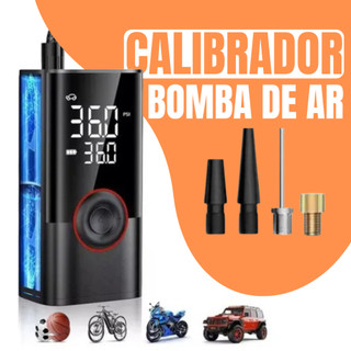 Calibrador Bomba de Ar Digital Portátil Recarregável | Compressor Elétrico com Powerbank, Luz LED, Display LCD | Carro