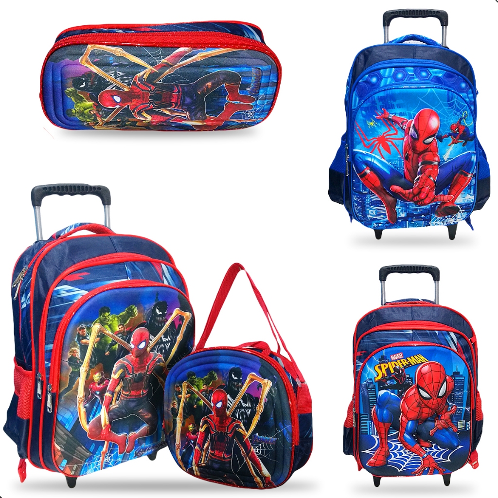Kit Mochila Lancheira Estojo Homem Aranha Conjunto Infantil Escola Com ou Sem Rodinha