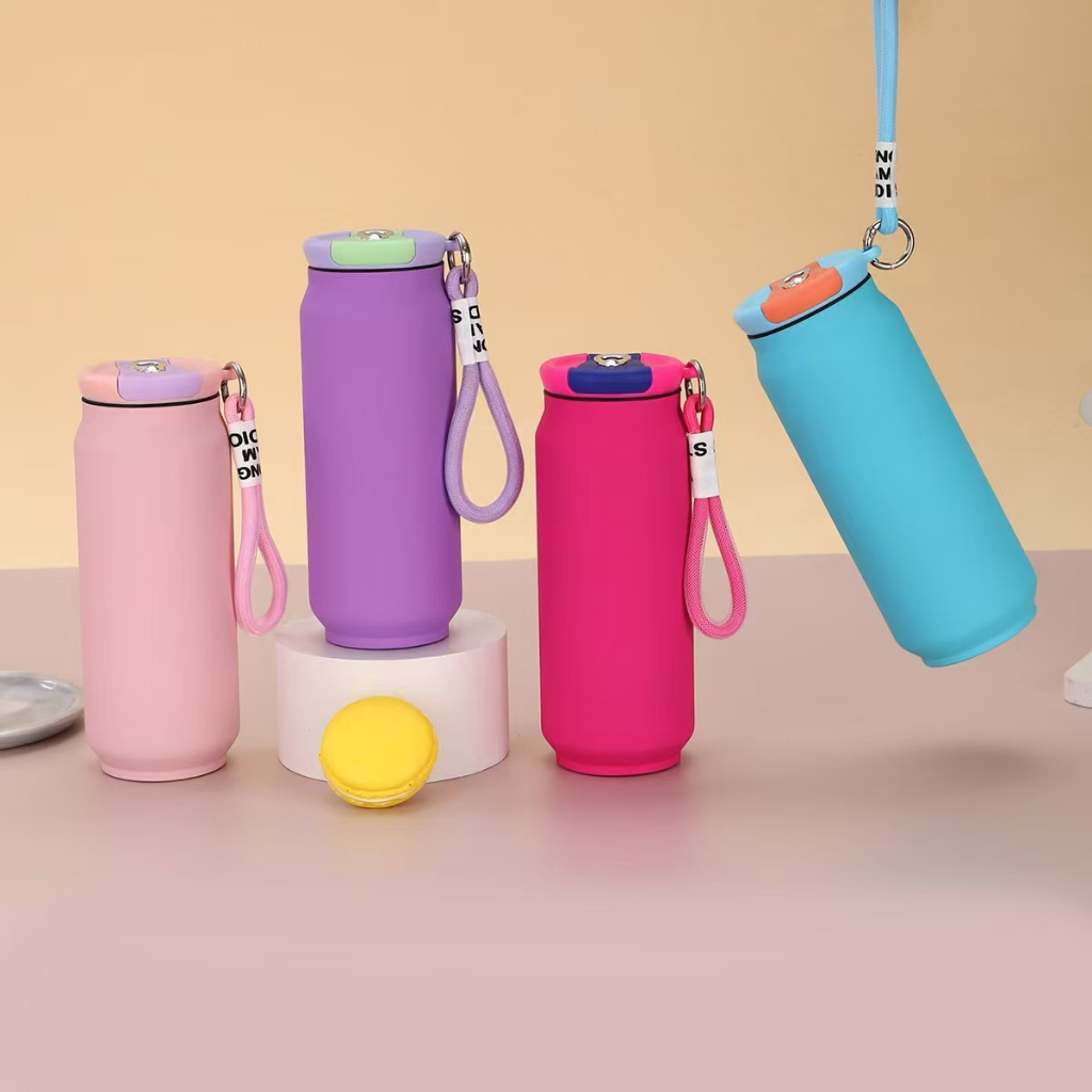 Garrafa Copo Térmico Inox 500ml Caneca Colorida Latinha Isolamento Térmico com Alça em Oferta na Shopee