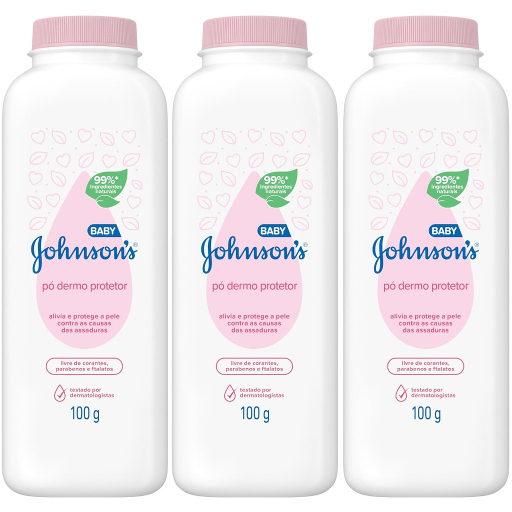 Kit 3 unidades Talco Johnson’s Baby 100g cada - ROSA