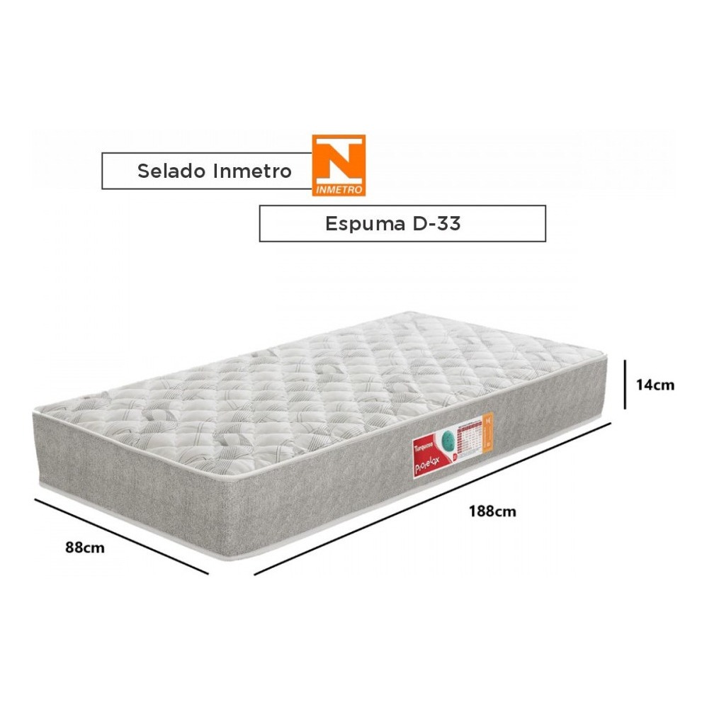 Colchão D33 Solteiro Turquesa Cor Cinza 88x188x14 cm Prorelax
