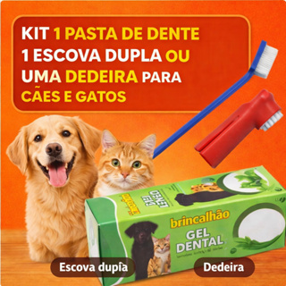 Kit 1 Pasta de Dente 1 Dedeira ou 1 Escova Dupla para Cães Gatos Cachorros Brincalhão em Oferta na Shopee