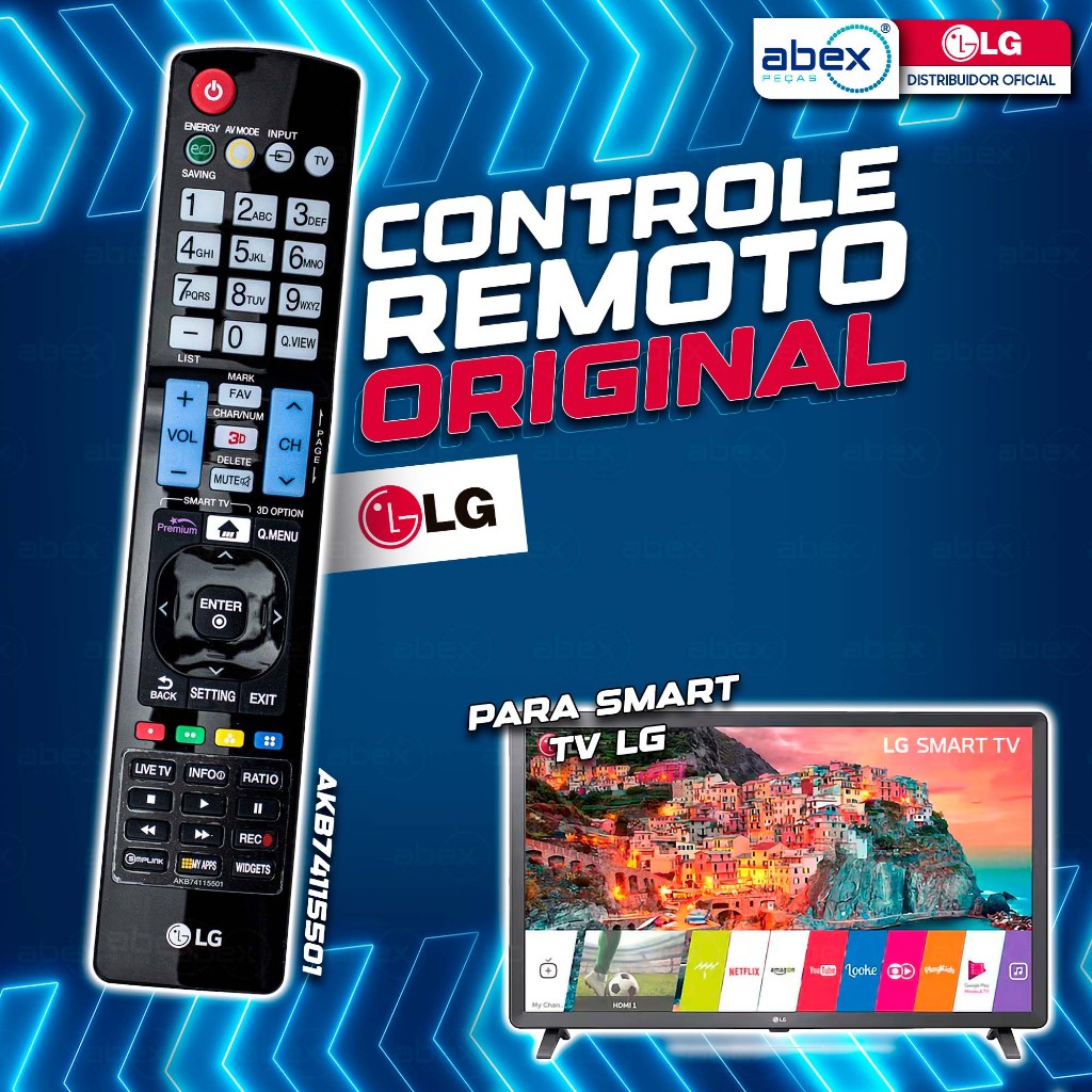 Controle Tv LG Smart LED LCD 32 39 40 42 43 47 49 50 55 Polegadas Função 3D AKB74115501 Original