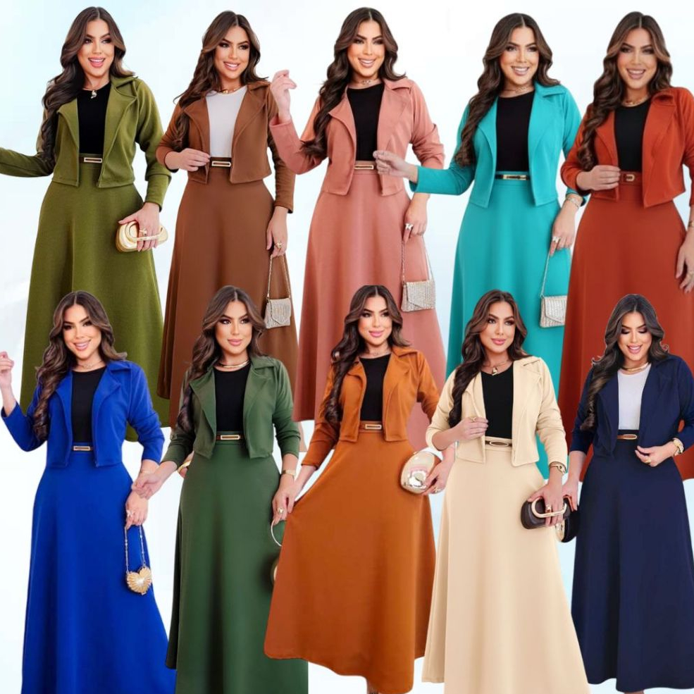 CONJUNTO 4 PEÇAS: BLAZER, SAIA LONGA, CAMISETA E CINTO MODA EVANGÉLICA, SOCIAL, MODA CRISTÃ PLUSSIZE