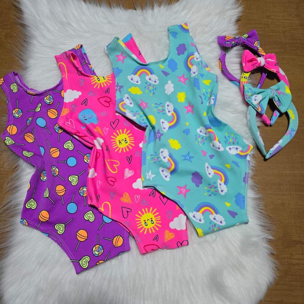 6 meses a 9 anos - Maiô Infantil Moda Praia - Body Estampado - Biquíni em Oferta na Shopee