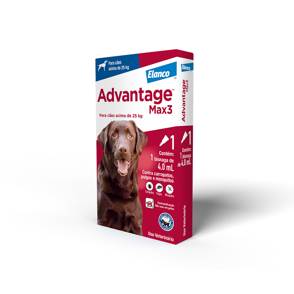 Antipulgas Advantage Max3 Elanco para Cães acima de 25kg - 3 Bisnagas de 4ml