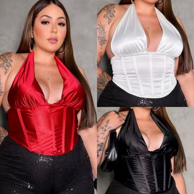Cropped Corselete Plus Size diversas cores ano novo moda balada coleção festas ano novo moda blogueira moda gringaNatal