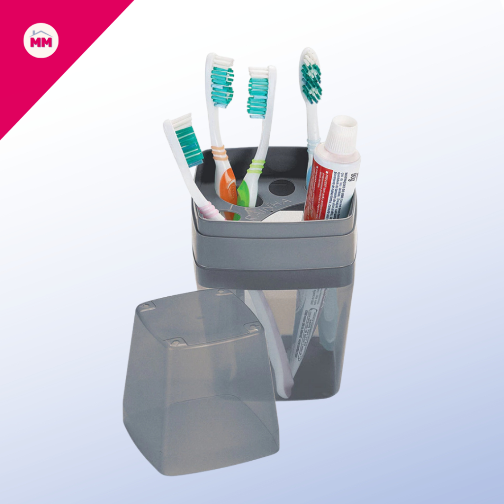 Porta Escovas e Creme Dental com Tampa e Organizador para Banheiro Higiênico