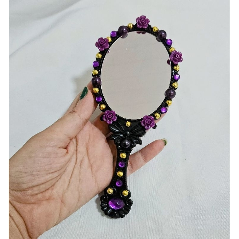 Espelho de mão - pombagira roxo e dourado - Maria mulambo Farrapo Quitéria Figueira - Umbanda Candomblé