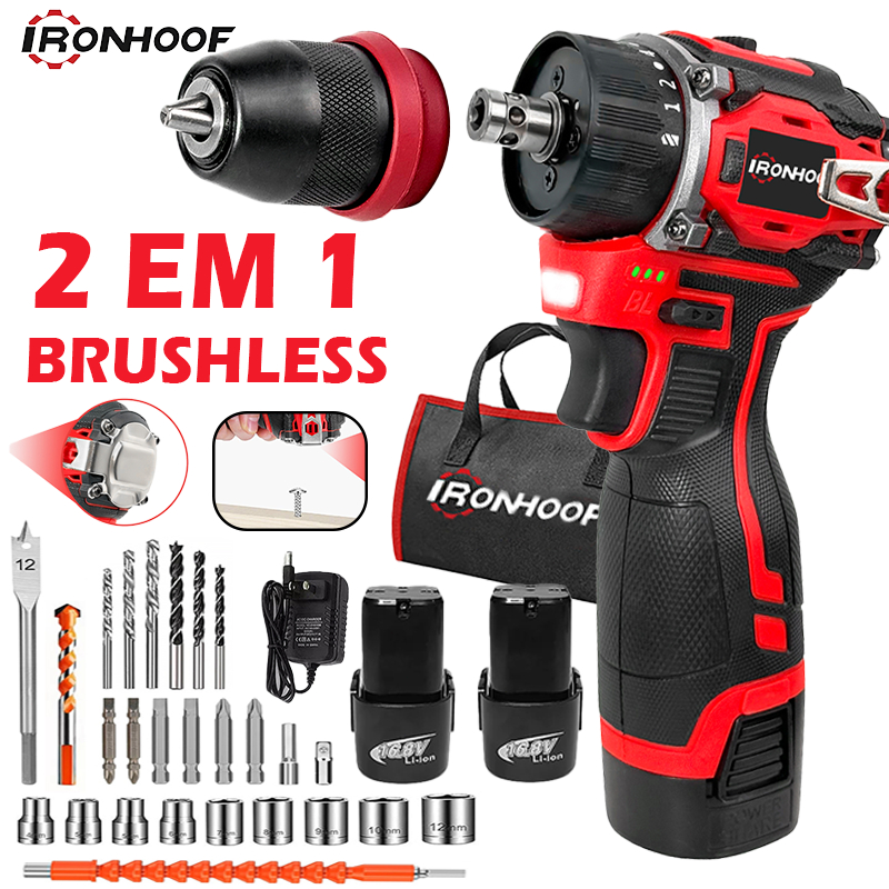 Furadeira Parafusadeira A Bateria Brushless Elétrica Profissional Sem Fio Bivolt 16.8v em Oferta na Shopee