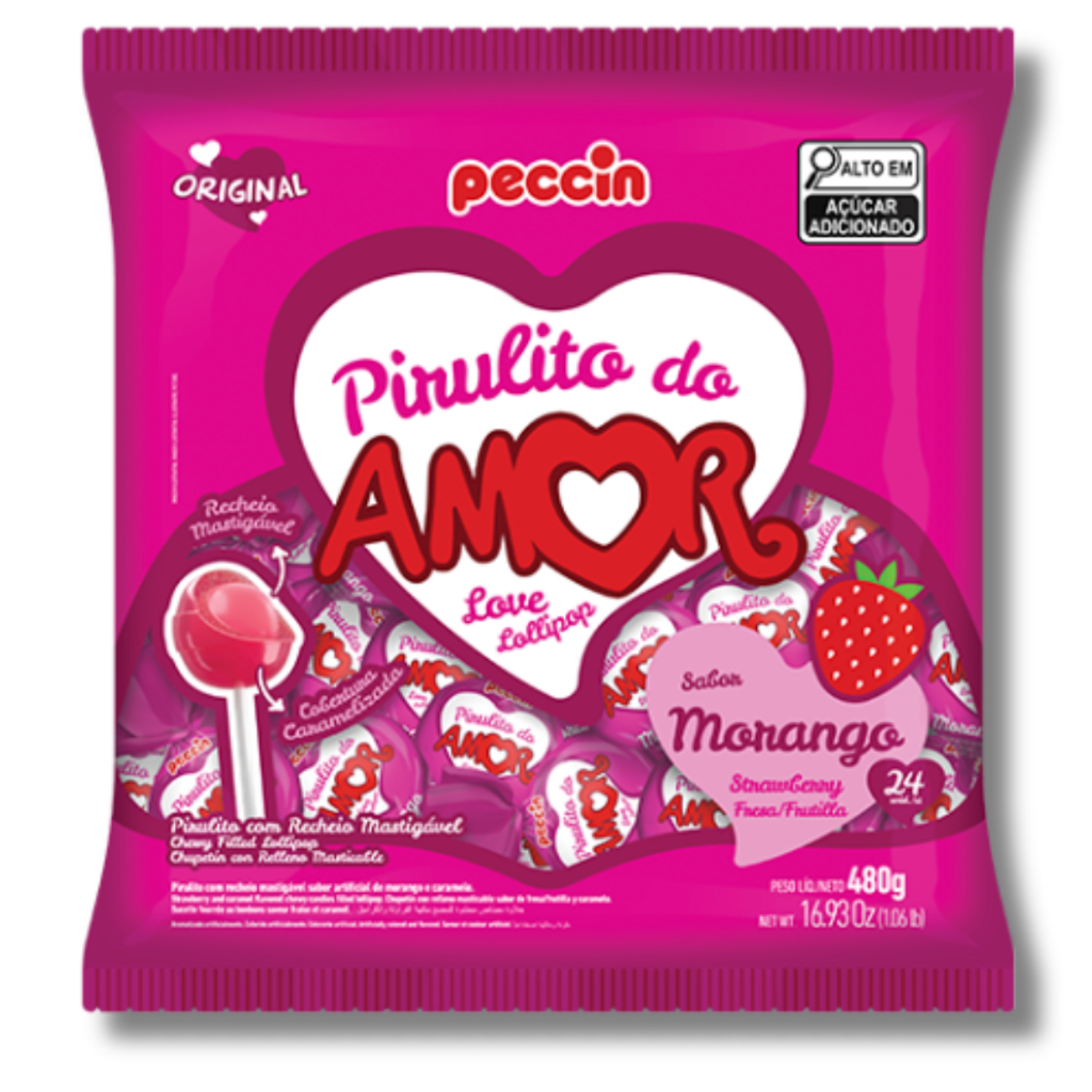 Pirulito Morango Do Amor C/24 Unidades 480g Peccin em Oferta na Shopee