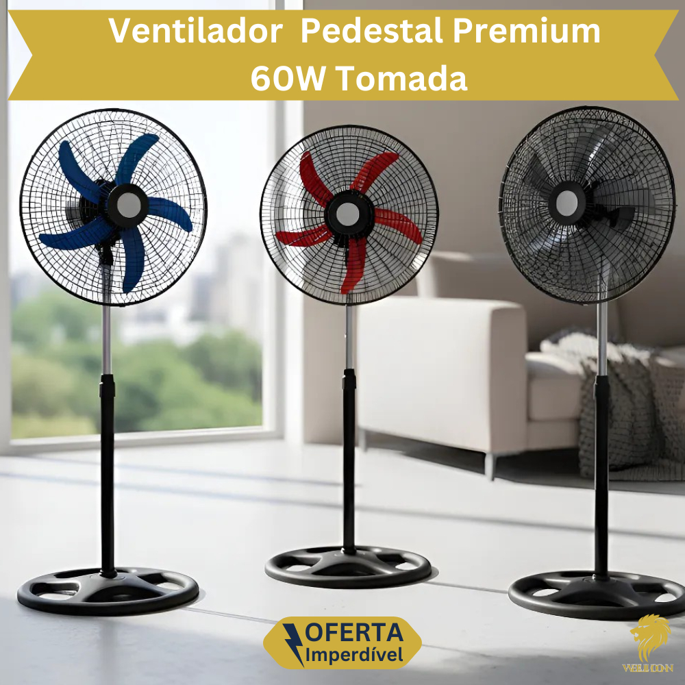 Ventilador Pedestal Tomada 220 ou 127 volts Ajustável De Coluna 50cm Premium Silencioso 5 Pás