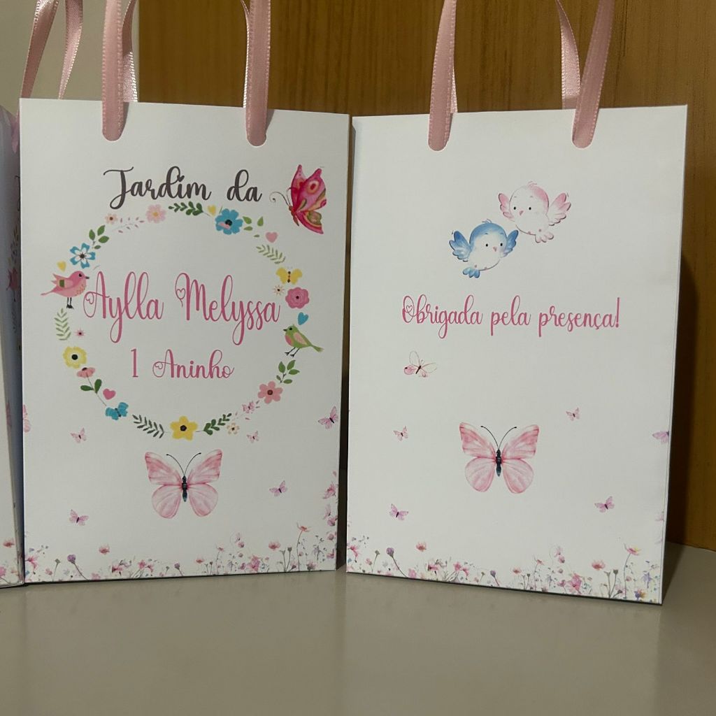 Sacolinha Personalizada Jardim Passaro Borboleta flor festa infantil lembrancinha menina 10 a 40un