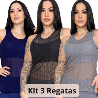 Kit 3 Regata Feminina Tela Transparente Fitness Academia Estilosa Leve Ideal Para Sobreposição em Oferta na Shopee