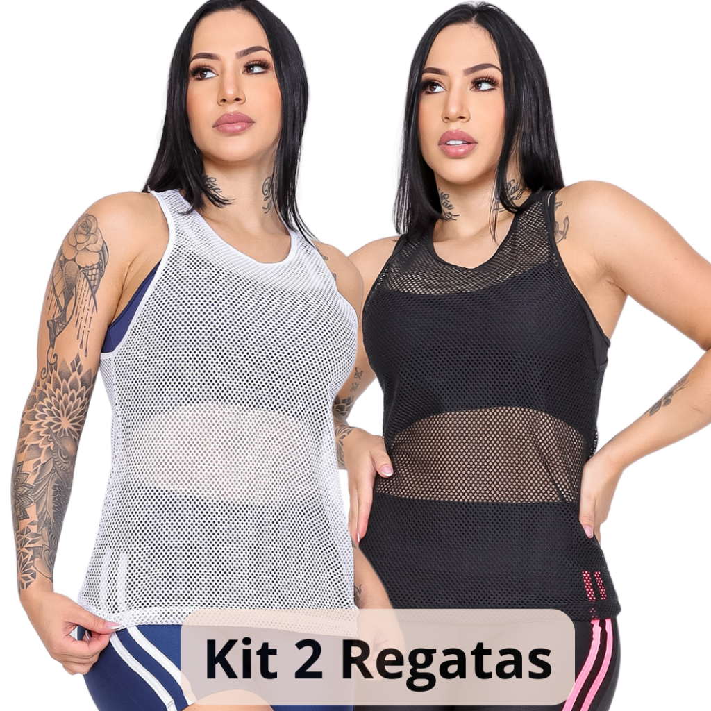 Kit 2 Regata Feminina Tela Transparente Fitness Academia Estilosa Leve Ideal Para Sobreposição