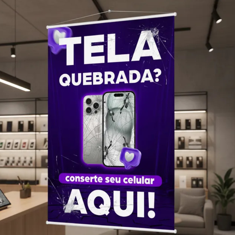 Banner Lona Assistência Técnica Conserto Celular Smartphone Iphone Tela Quebrada Divulgação 100x70